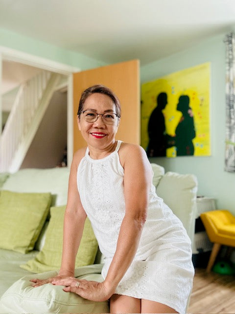 The author wearing one of her favourites in the collection.